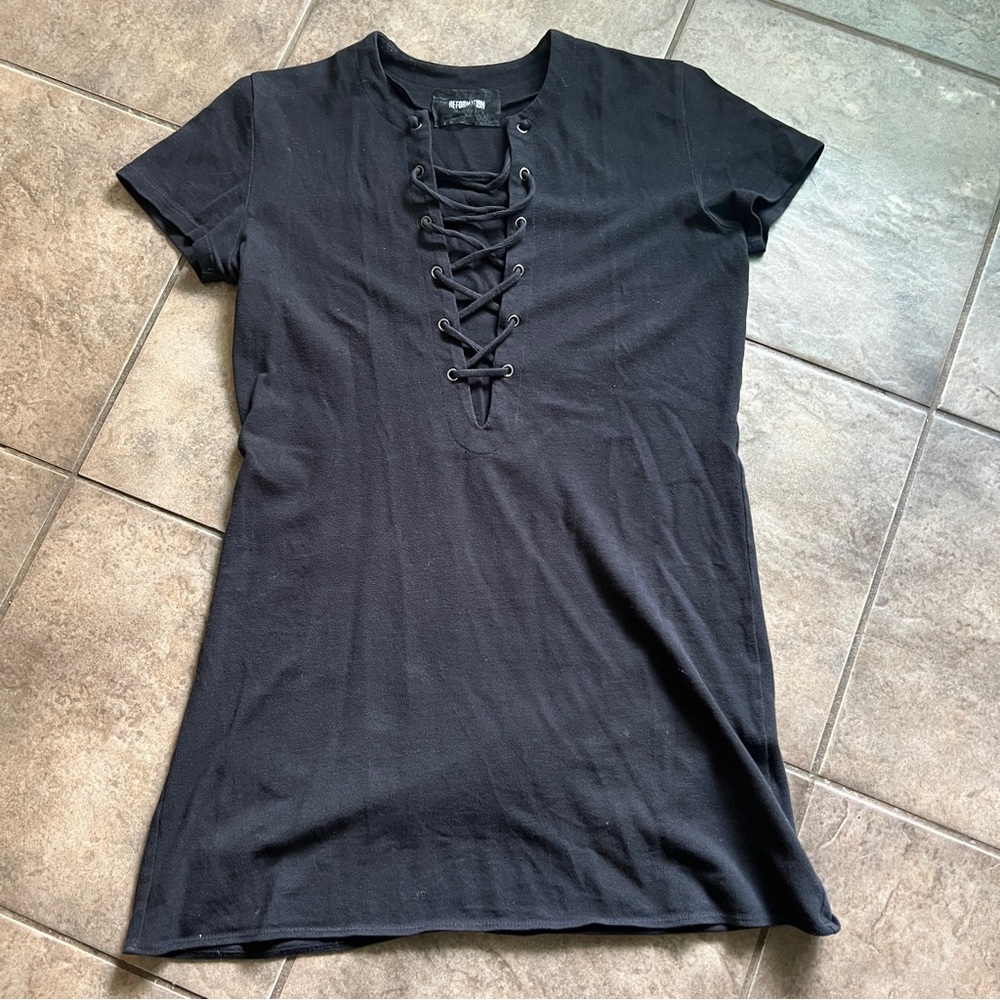 Reformation Black Lace Up Dress